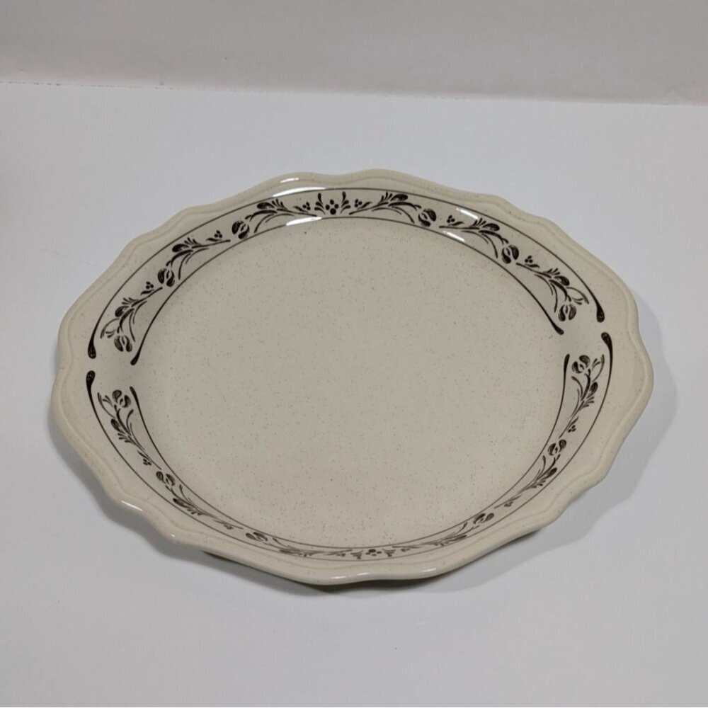Syracuse China Beige Brown Scalloped Dinner Plate Floral Vine 12 Inch Long